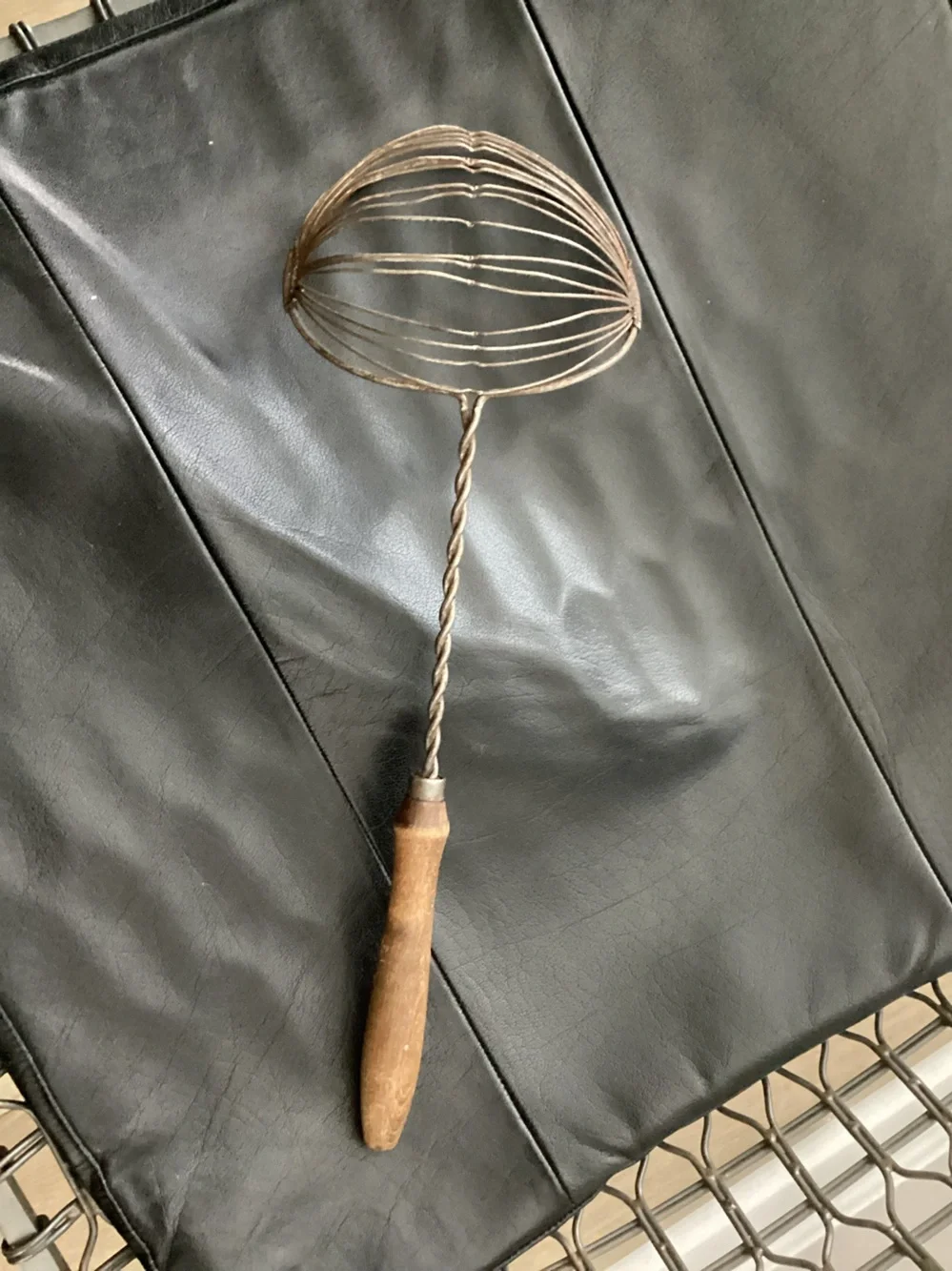 Vtg. Spiral wire egg whisk and strainer collectible from the 1930s,13 inches
